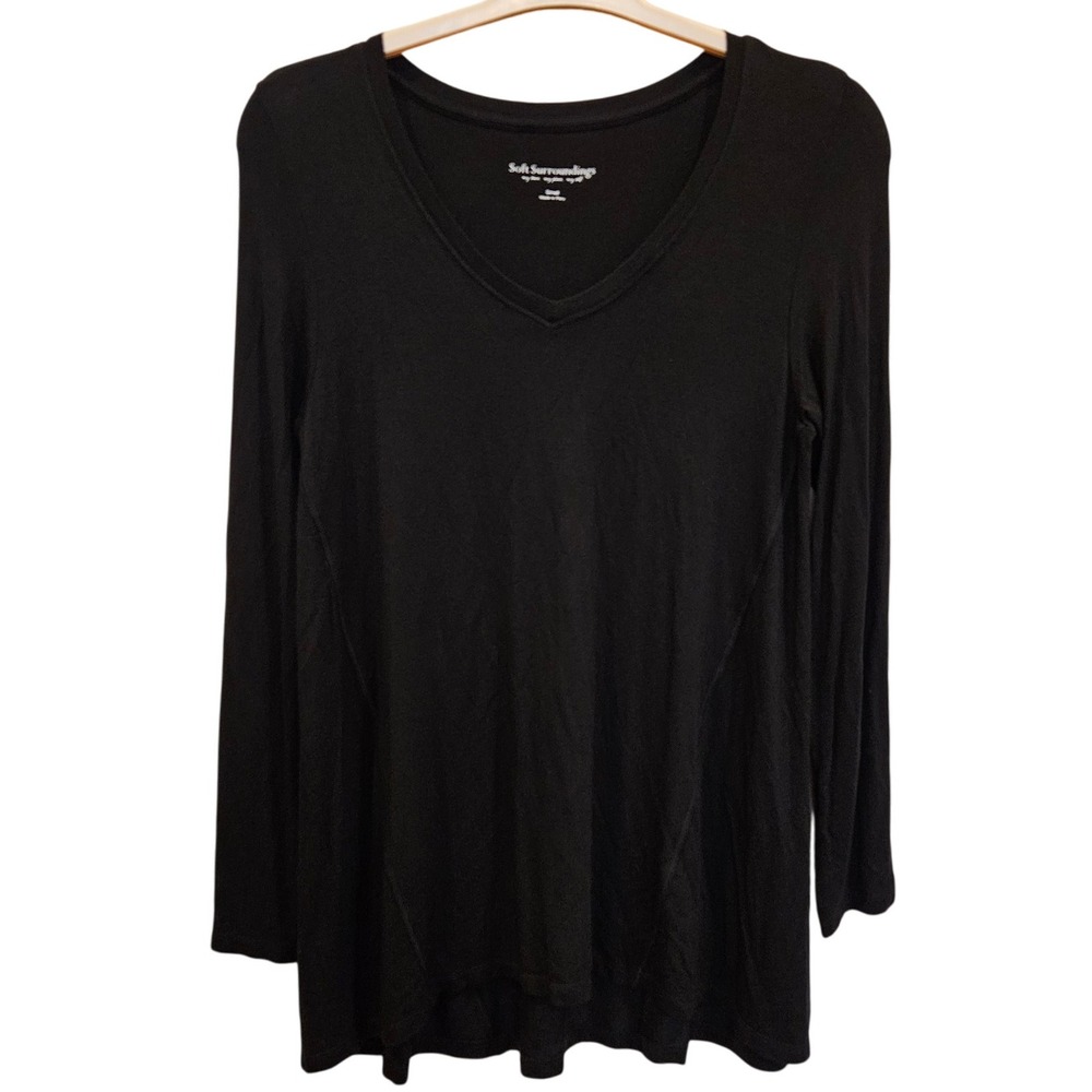 Soft Surroundings Black V Neck Long Sleeve Tunic Top Ladies' Size Small